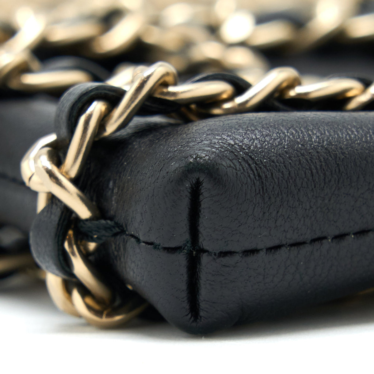 CHANEL PHONE POUCH WITH CHAIN LAMBSKIN BLACK LGHW