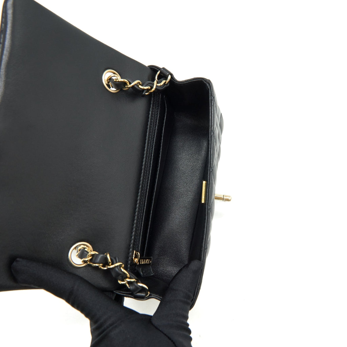 CHANEL MINI RECTANGULAR FLAP BAG LAMBSKIN BLACK LGHW(MICROCHIP）