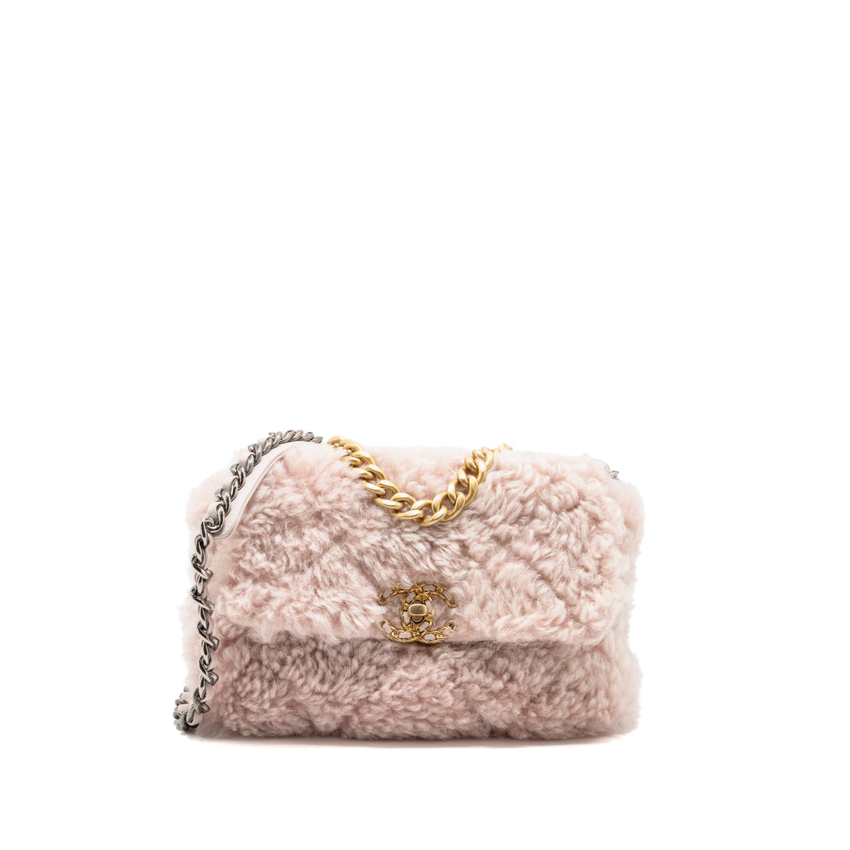 Chanel Medium 19 Bag Shearling Light Pink Multicolour Hardware