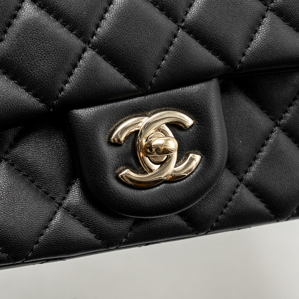 CHANEL PEARL CRUSH MINI RECTANGULAR LAMBSKIN BLACK LGHW (MICROCHIP)