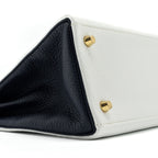 HERMES KELLY 28 SPECIAL ORDER CLEMENCE LEATHER BLANC / BLUE NUIT BRUSHED GHW