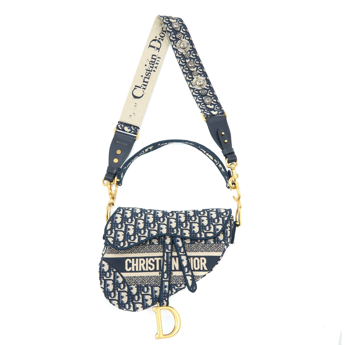 DIOR SADDLE BAG BLUE OBLIQUE EMBROIDERY BRUSHED GHW WITH DIOR STRAP