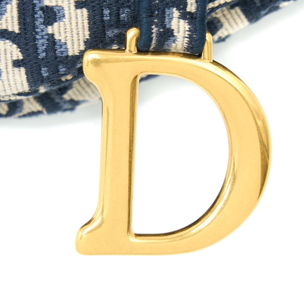 DIOR SADDLE BAG BLUE OBLIQUE EMBROIDERY BRUSHED GHW WITH DIOR STRAP