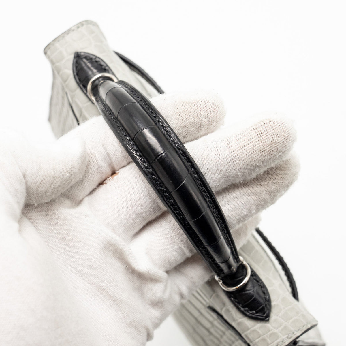 HERMES MINI KELLY II ALLIGATOR MISSISSIPPIENSIS MATT GRIS PERLE / BLACK SHW