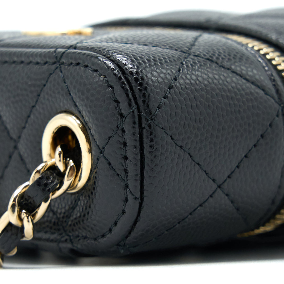 CHANEL VANITY PHONE HOLDER WITH CHAIN CAVIAR BLACK LGHW