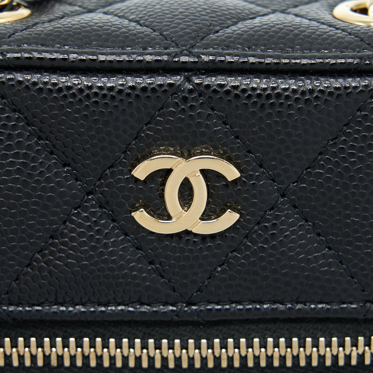 CHANEL VANITY PHONE HOLDER WITH CHAIN CAVIAR BLACK LGHW