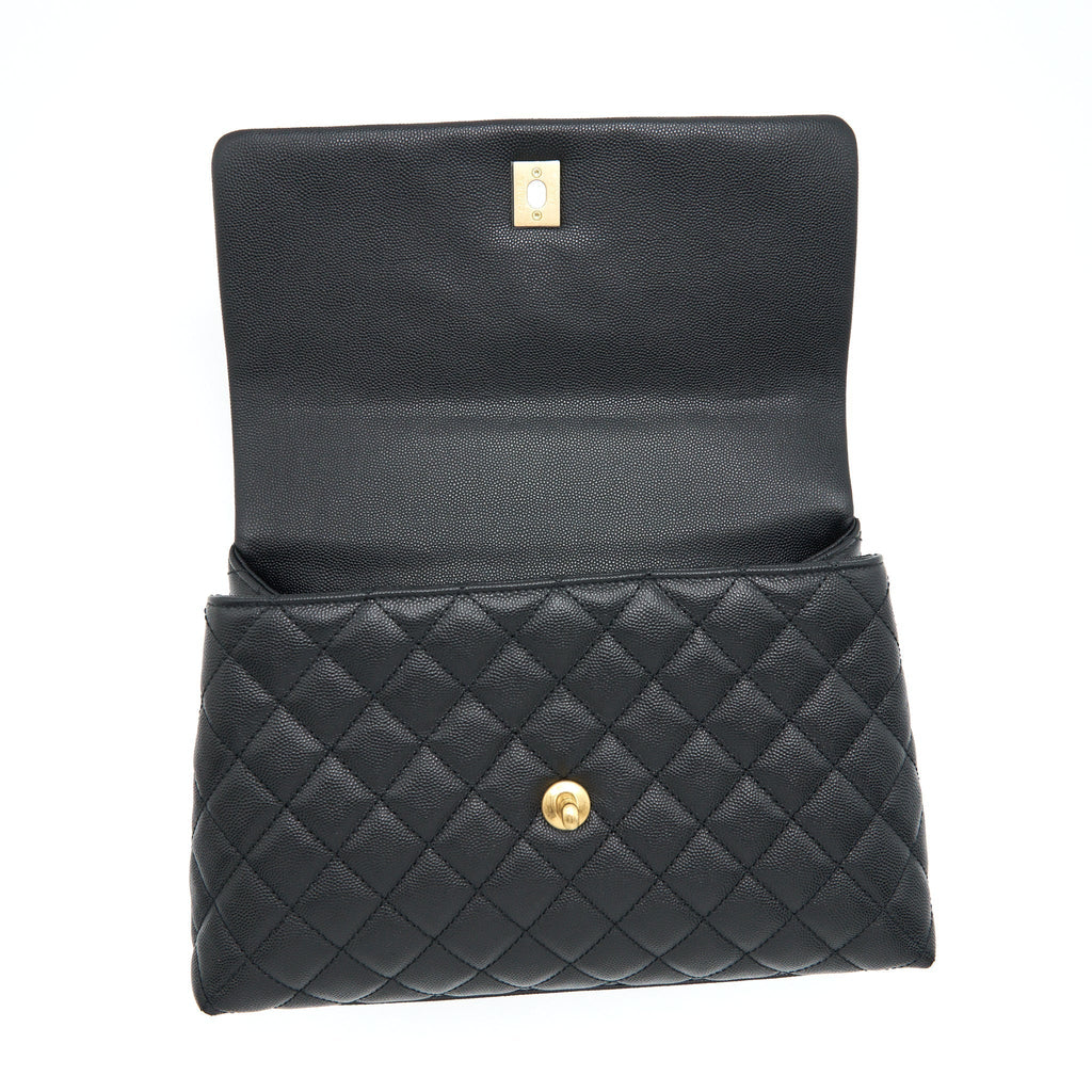 CHANEL MEDIUM COCO HANDLE WITH LIZARD EMBOSSED HANDLE CAVIAR BLACK GHW