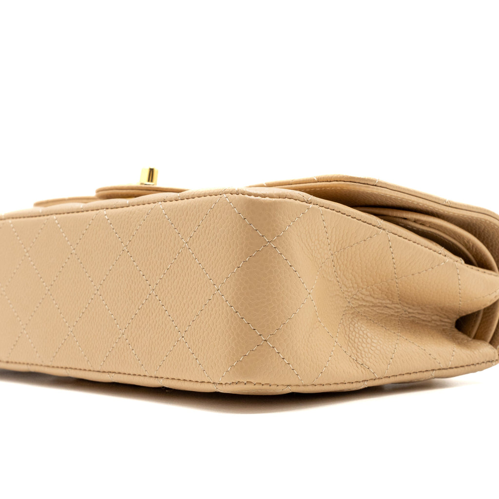 CHANEL MEDIUM CLASSIC DOUBLE FLAP BAG CAVIAR BEIGE GHW (MICROCHIP)