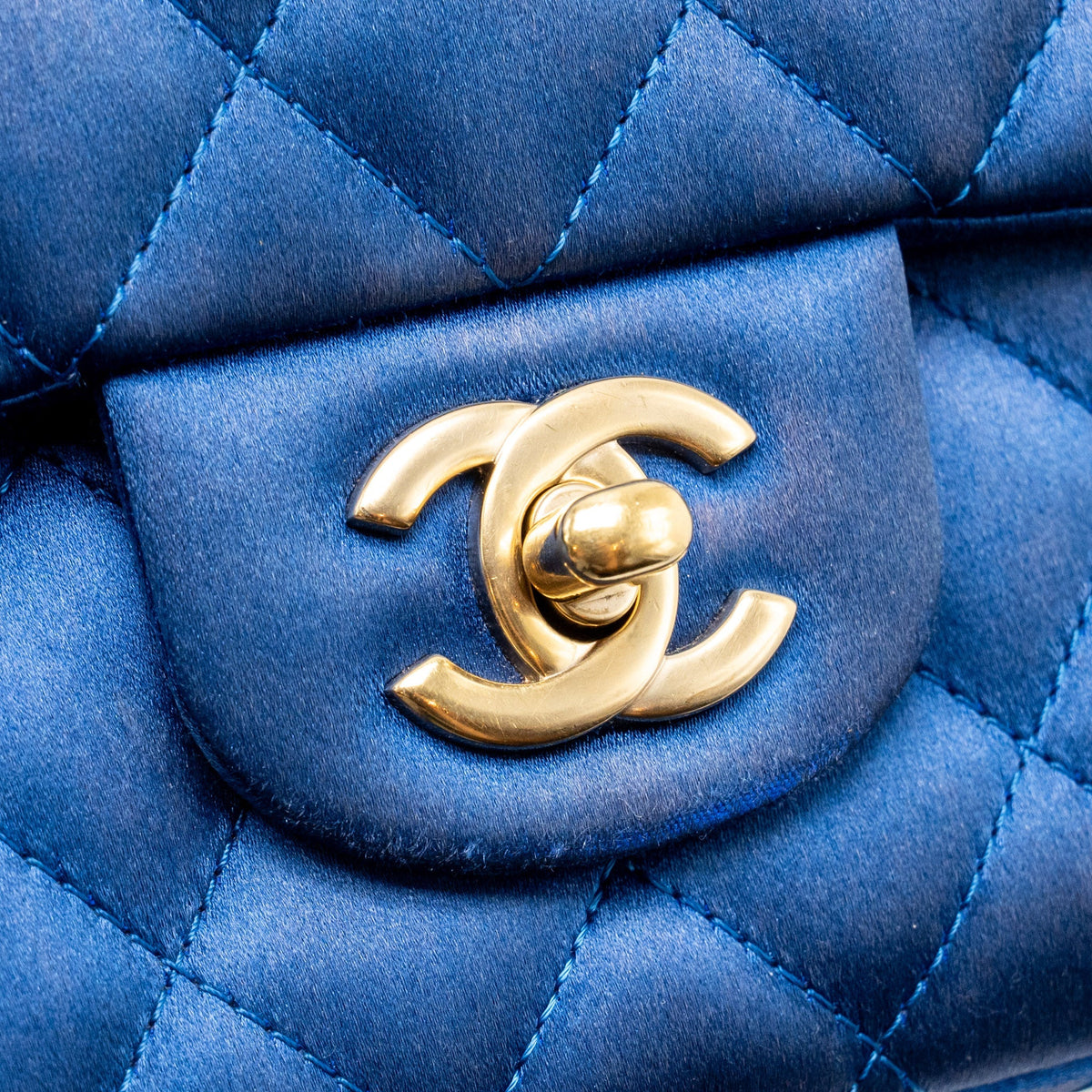 Chanel medium classic double flap bag satin blue GHW
