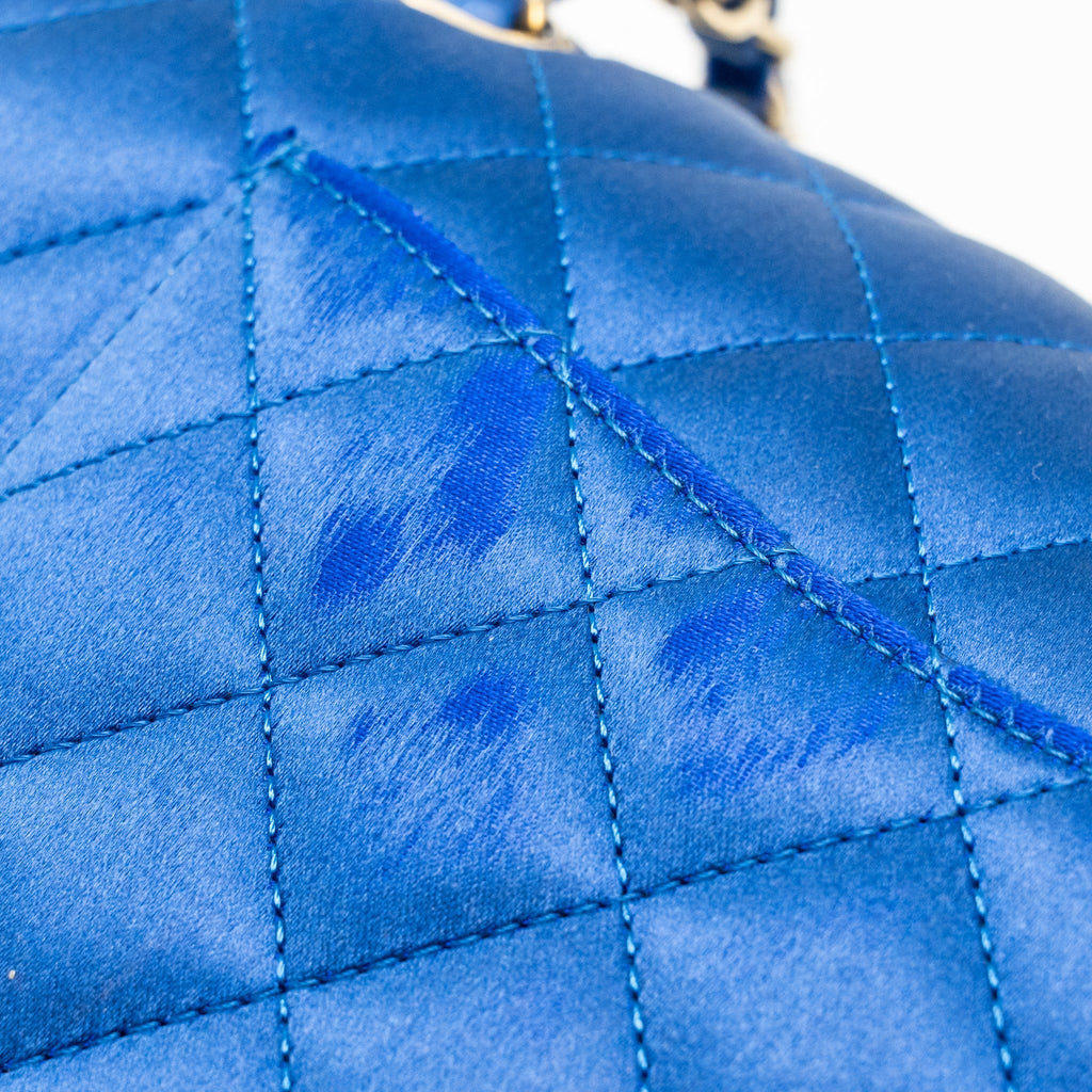 Chanel medium classic double flap bag satin blue GHW