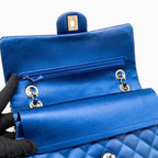 Chanel medium classic double flap bag satin blue GHW