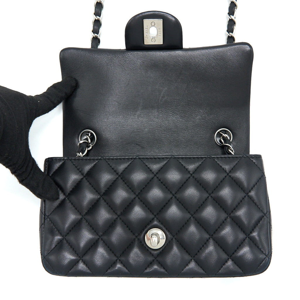 CHANEL MINI RECTANGULAR FLAP BAG LAMBSKIN BLACK SHW