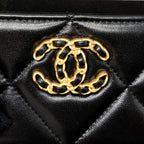 CHANEL 19 CARD HOLDER LAMBSKIN BLACK/PINK GHW (MICROCHIP)