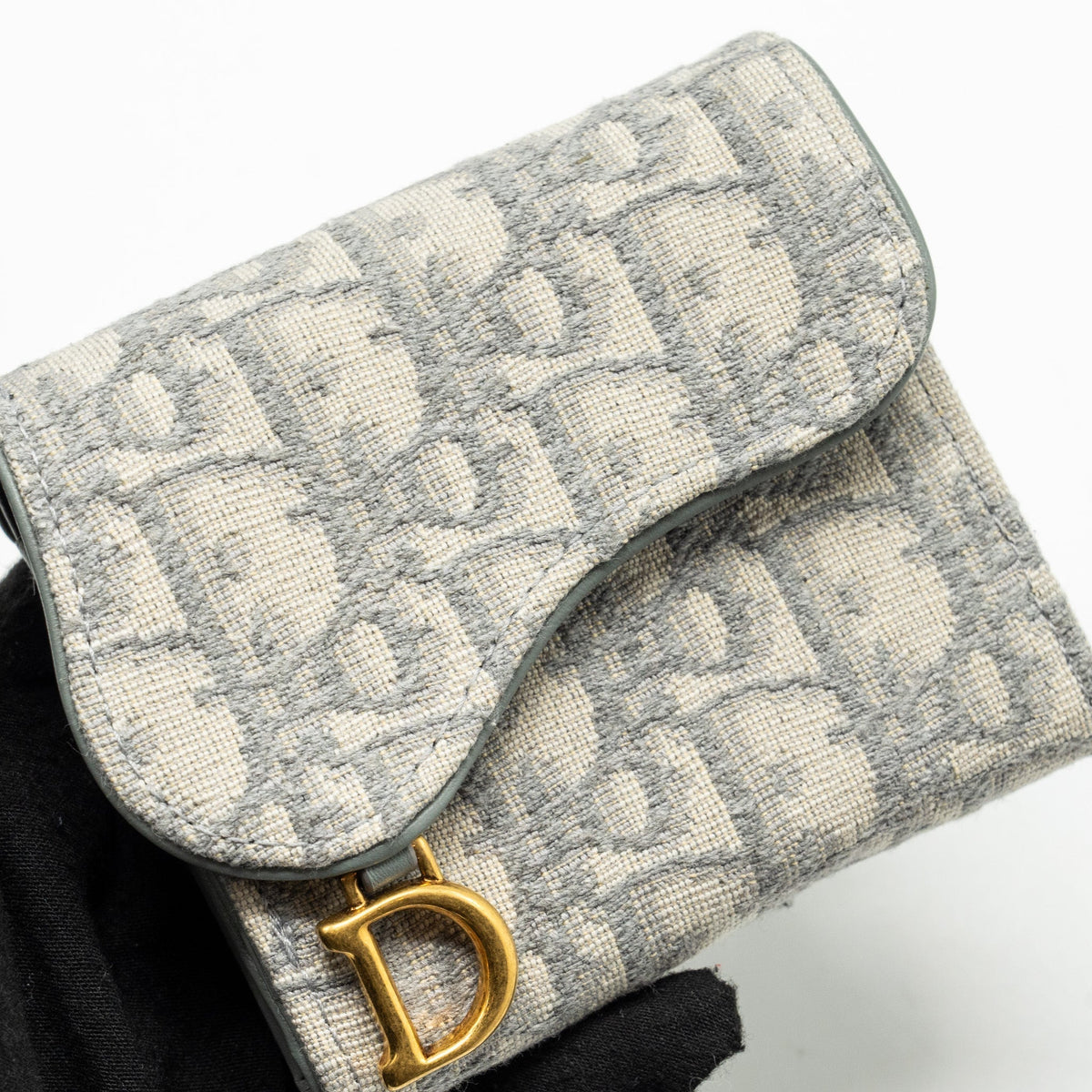 DIOR SADDLE LOTUS WALLET GREY OBLIQUE JACQUARD GHW