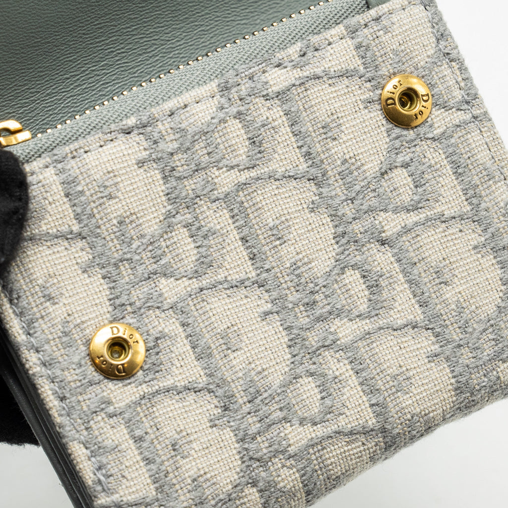 DIOR SADDLE LOTUS WALLET GREY OBLIQUE JACQUARD GHW