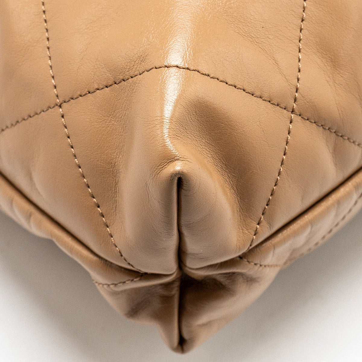 CHANEL SMALL 22 BAG SHINY CALFSKIN DARK BEIGE GHW (MICROCHIP)