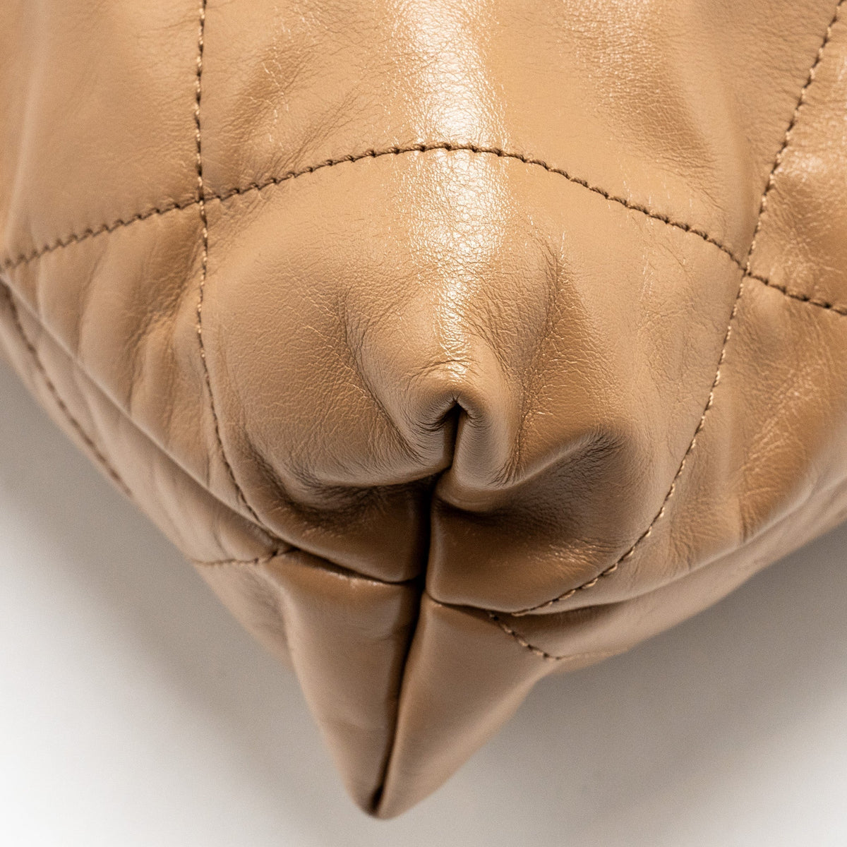 CHANEL SMALL 22 BAG SHINY CALFSKIN DARK BEIGE GHW (MICROCHIP)