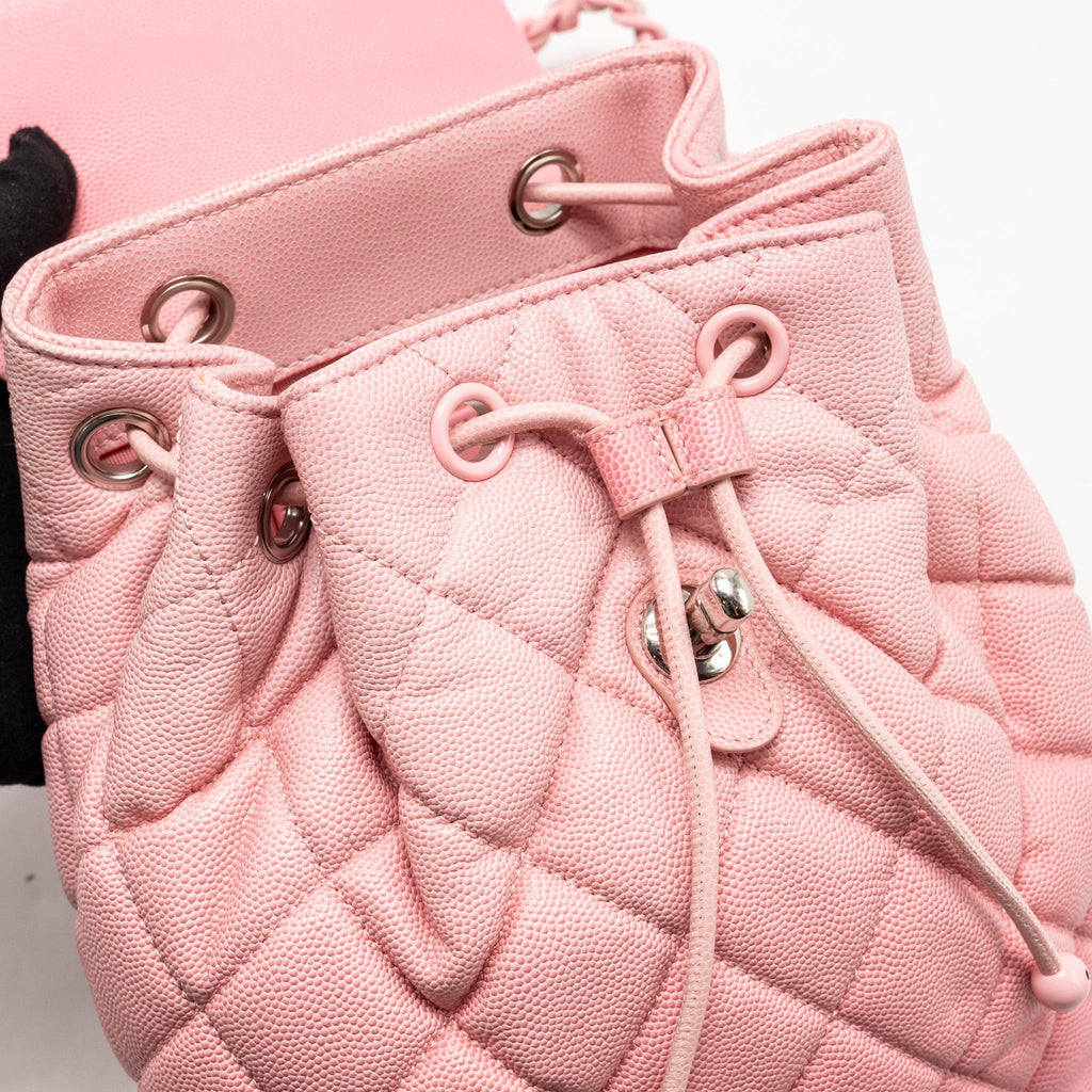 Chanel CC Flap Drawstring Backpack Caviar Gradient Pink SHW (Microchip)
