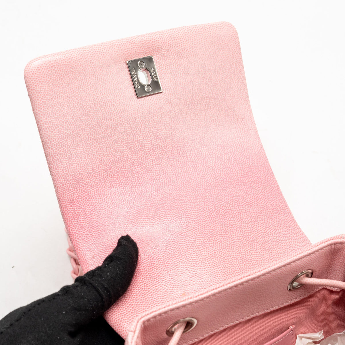 Chanel CC Flap Drawstring Backpack Caviar Gradient Pink SHW (Microchip)