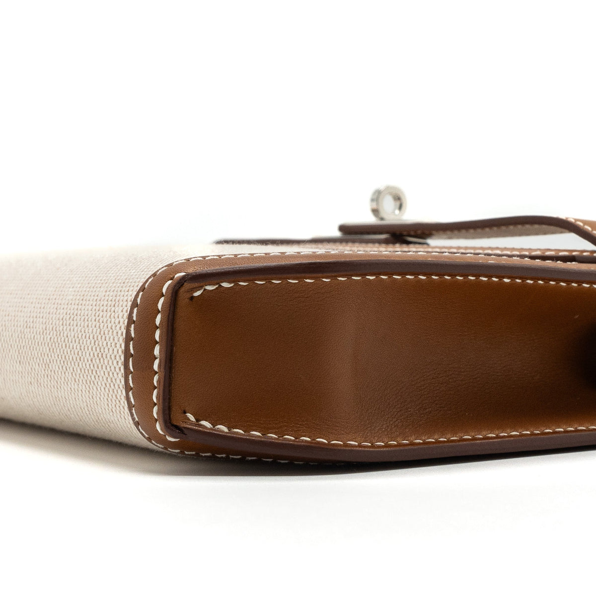 Hermes pochette kelly depeches 25 canvas / barenia ecru beige / fauve SHW