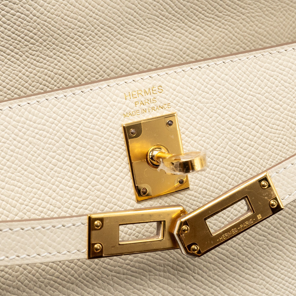 Hermes Kelly 25 Epsom Craie GHW