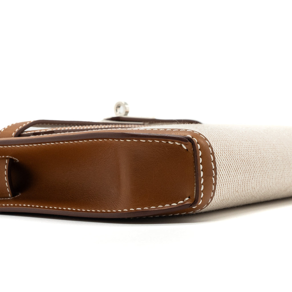 Hermes pochette kelly depeches 25 canvas / barenia ecru beige / fauve SHW