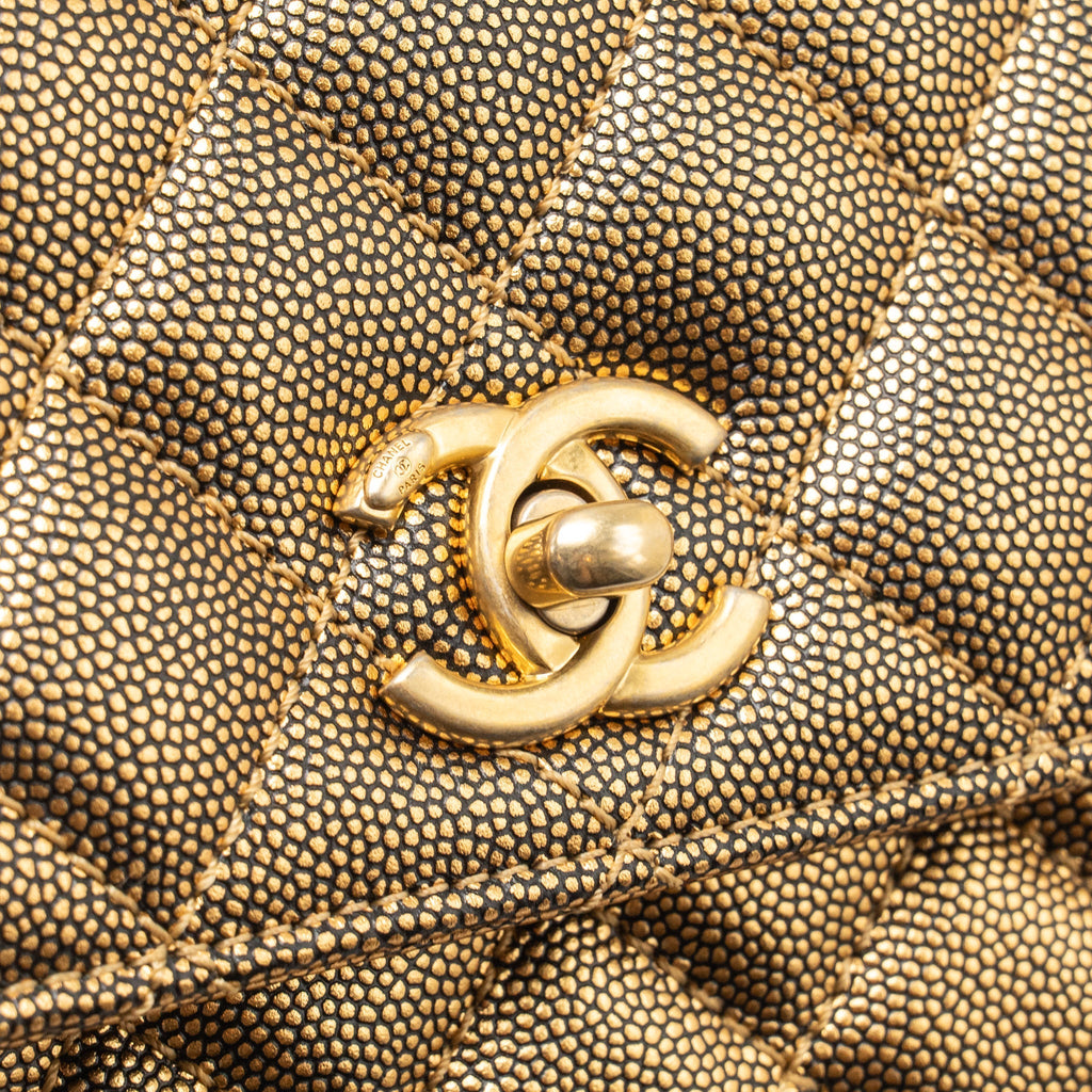 Chanel small coco handle caviar metallic gold GHW