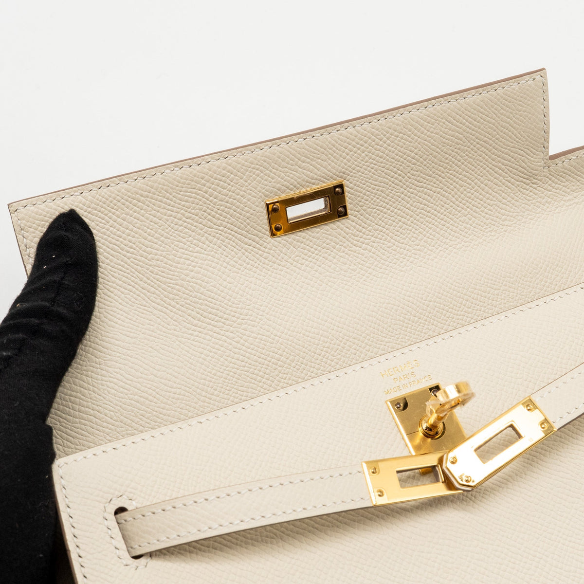 Hermes Kelly 25 Epsom Craie GHW