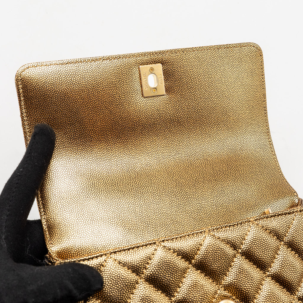 Chanel small coco handle caviar metallic gold GHW
