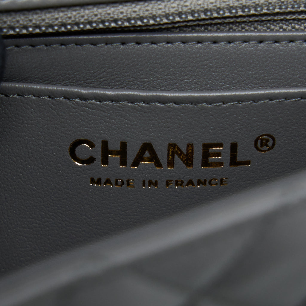 CHANEL 22A MINI RECTANGULAR FLAP BAG LAMBSKIN GREY LGHW (MICROCHIP).