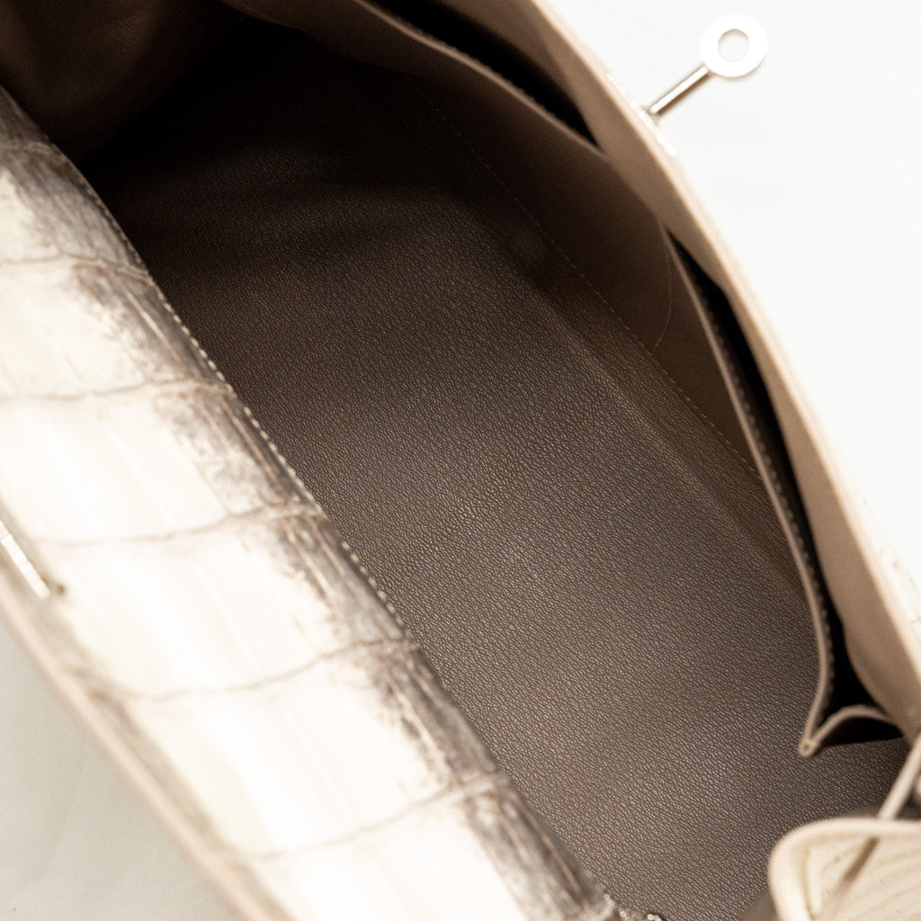 HERMES KELLY 32 CROCODILE NILOTICUS HIMALAYA BLANC SHW