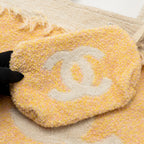 Chanel Coco Beach Tote Bag with Towel / Pouch Set Cotton Light Yellow/Pink