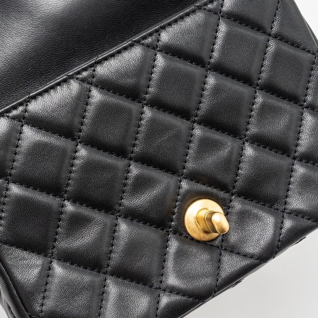 CHANEL PEARL CRUSH MINI SQUARE FLAP BAG LAMBSKIN BLACK GHW (MICROCHIP)