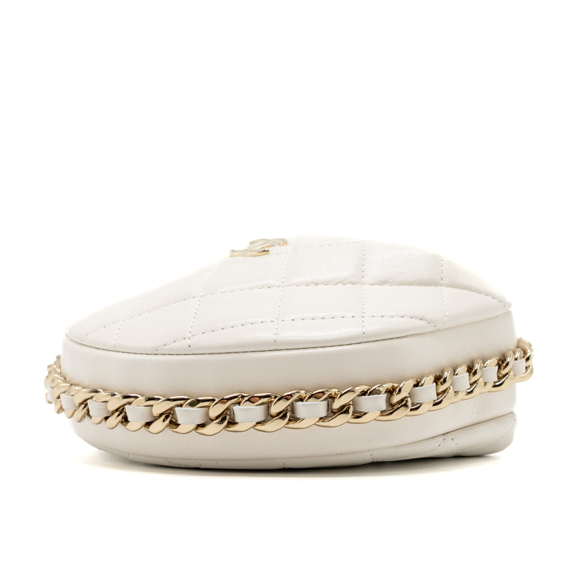 CHANEL 23C ROUND CLUTCH LAMBSKIN WHITE LGHW (MICROCHIP)
