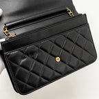CHANEL BOY WALLET ON CHAIN LAMBSKIN BLACK GHW