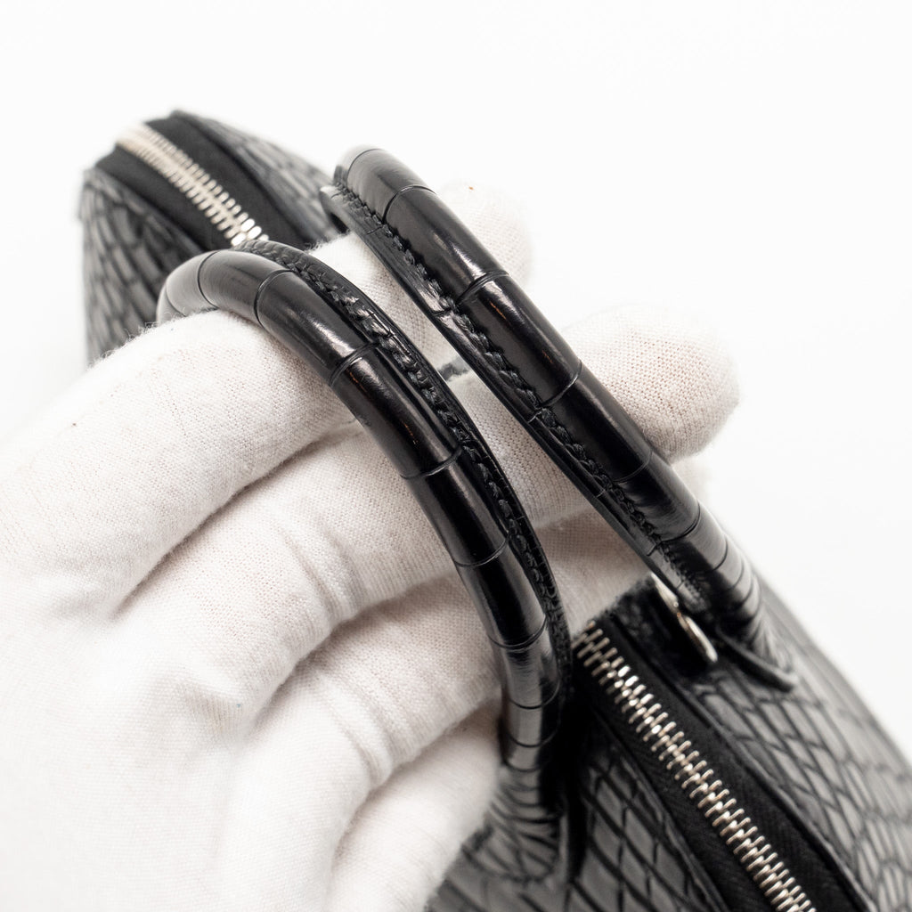 Hermes Mini Bolide Alligator Mississippiensis Mat Black SHW