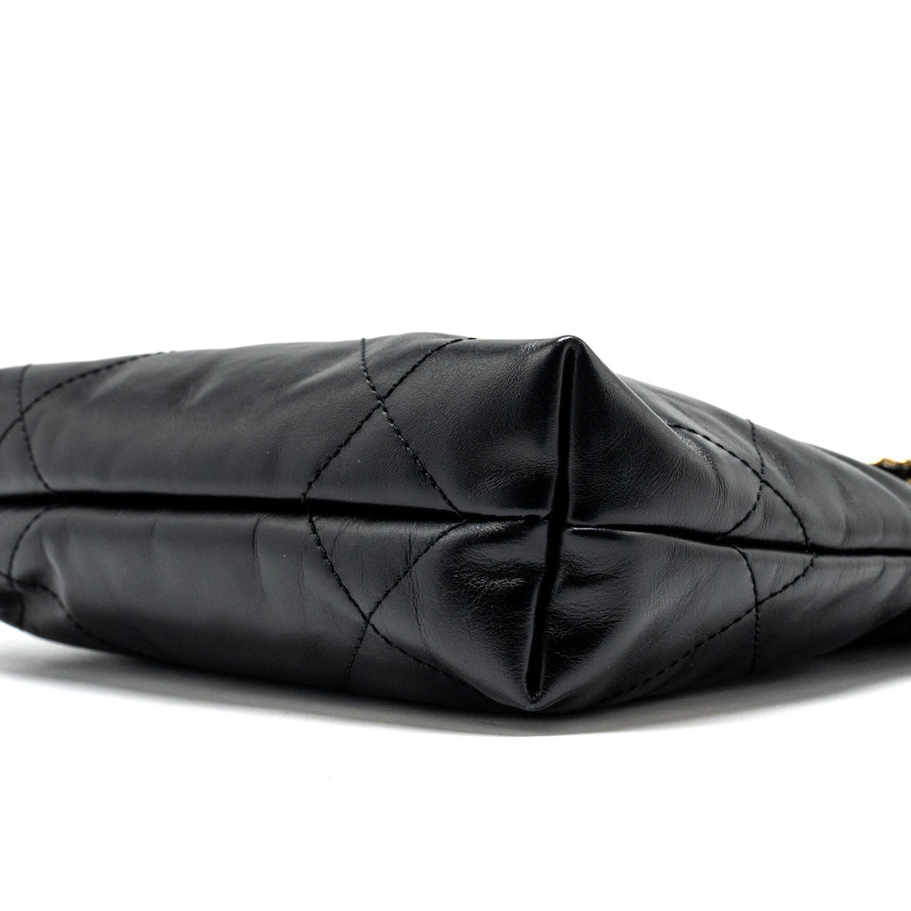 CHANEL MINI 22 BAG SHINY CALFSKIN BLACK GHW (MICROCHIP)