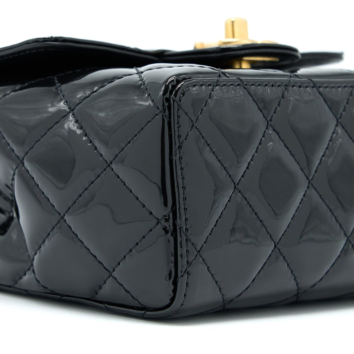 CHANEL 22K RETRO CLASSIC NEW SQUARE MINI FLAP BAG PATENT BLACK BRUSHED GHW(MICROCHIP)