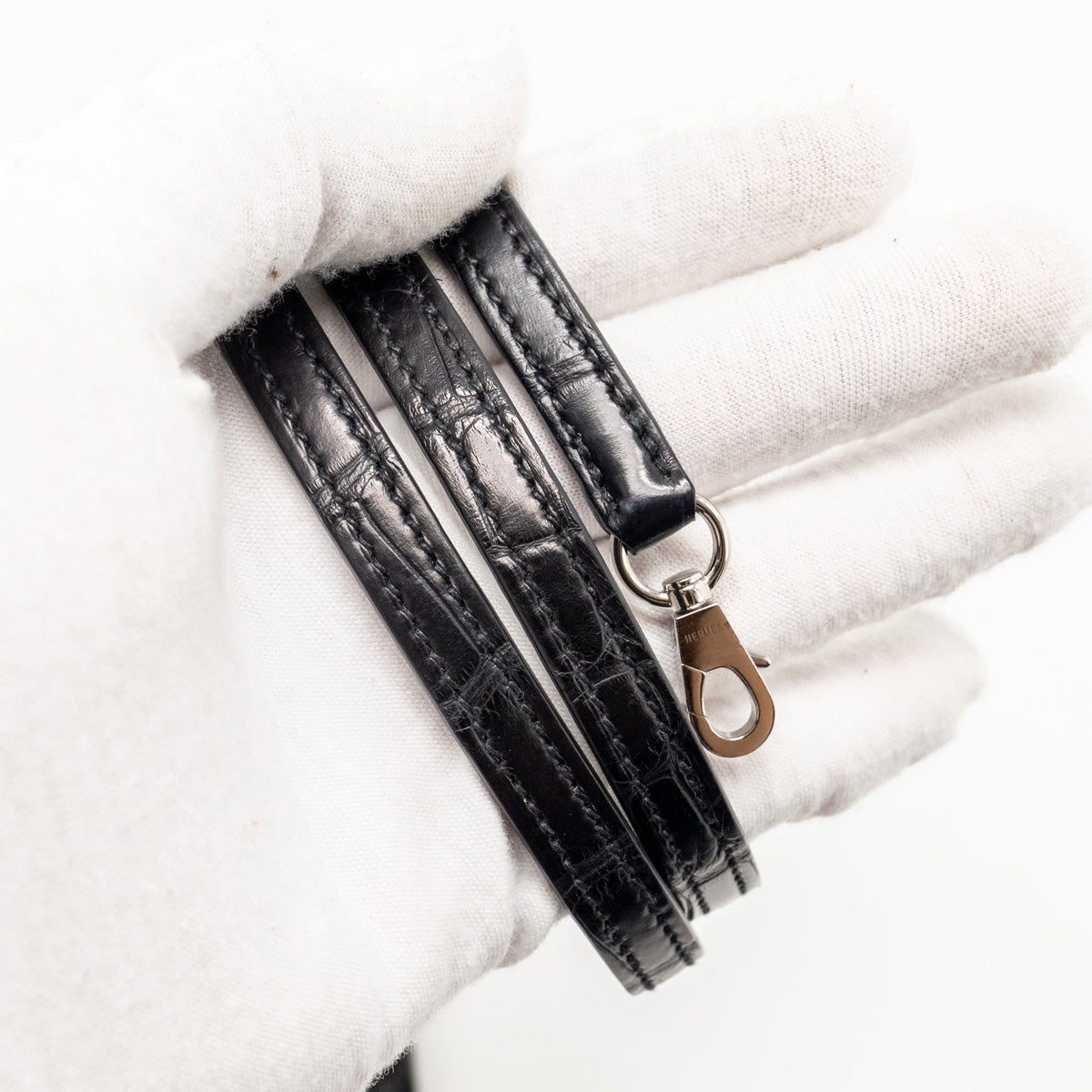 Hermes Mini Bolide Alligator Mississippiensis Mat Black SHW