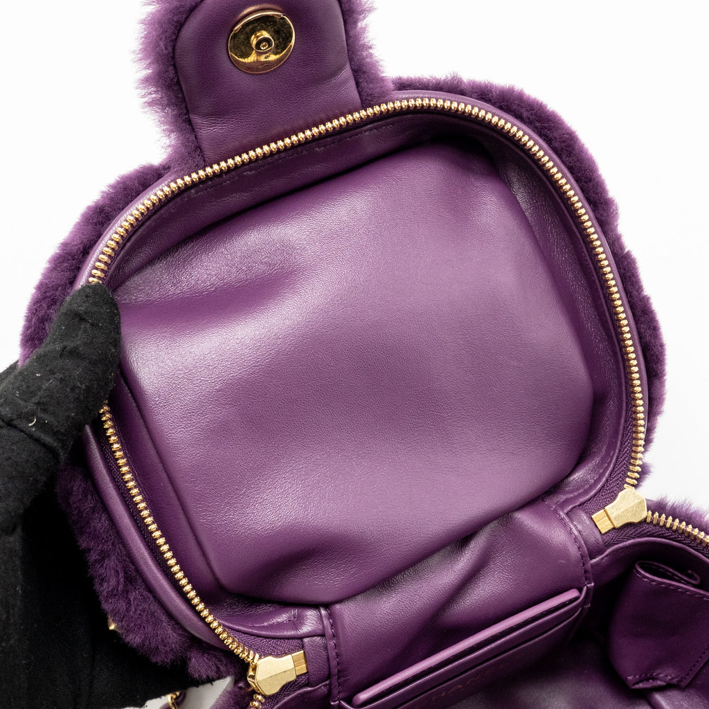 Chanel 22a top handle small vanity case shearling purple GHW (microchip)