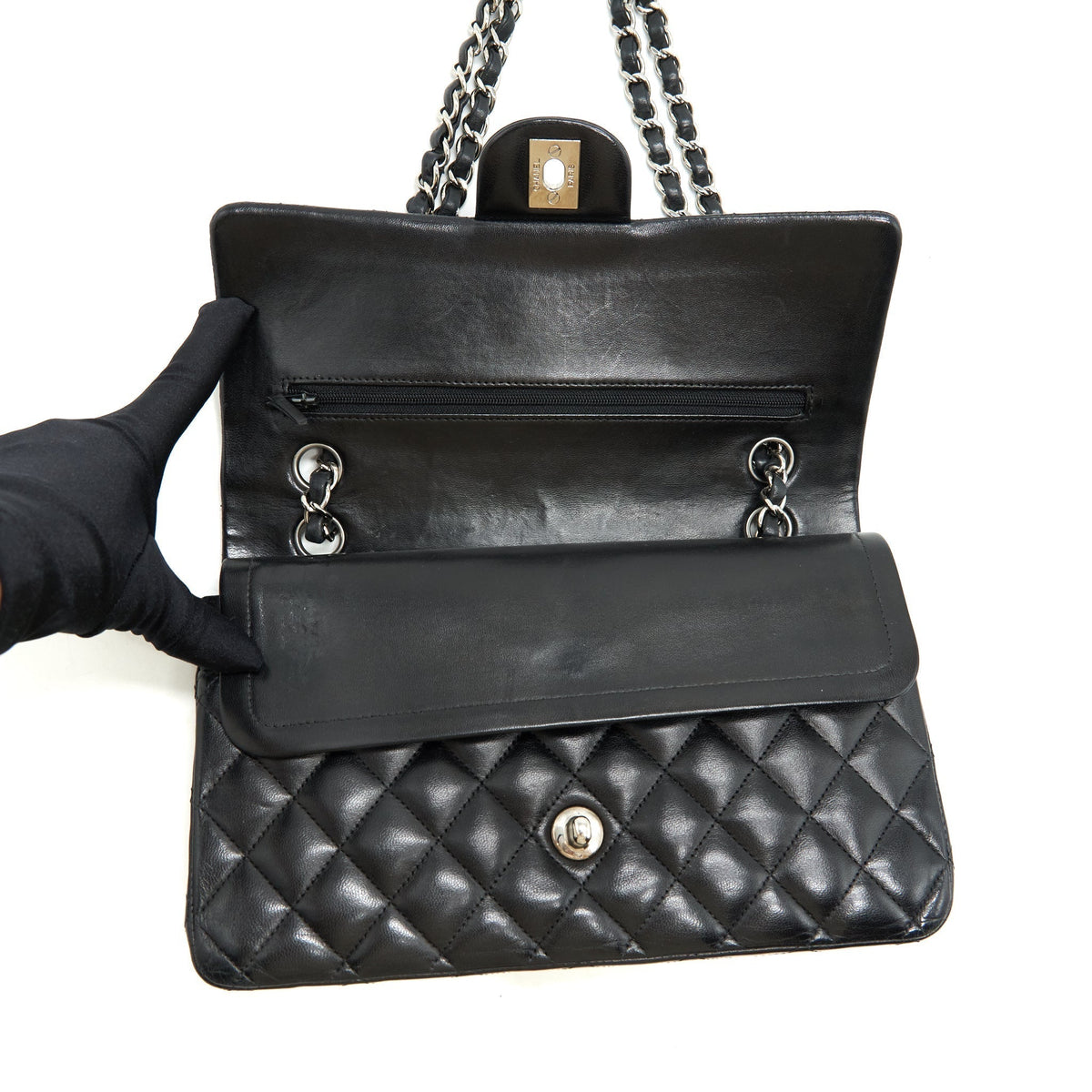 CHANEL MEDIUM CLASSIC FLAP BAG LAMBSKIN BLACK SHW