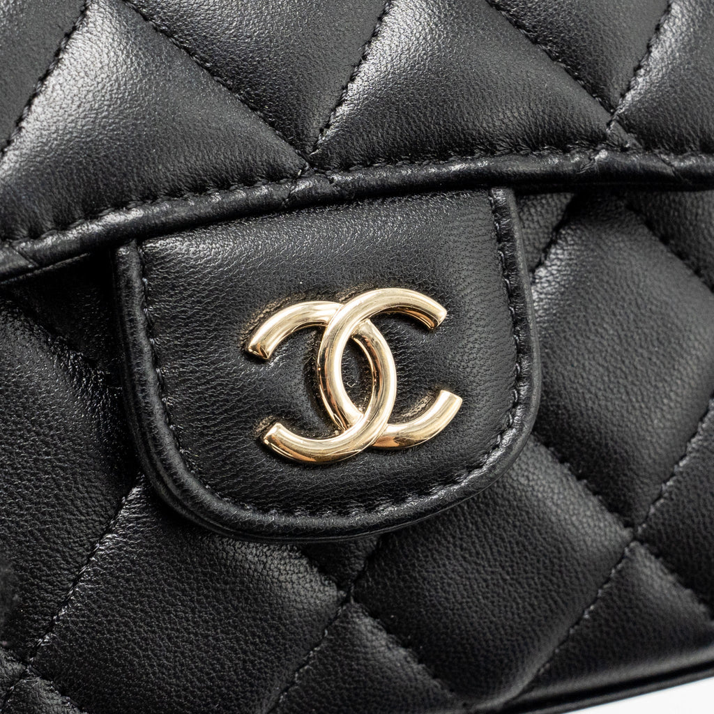 Chanel Top Handle Mini Flap Clutch with Chain Black Lambskin LGHW