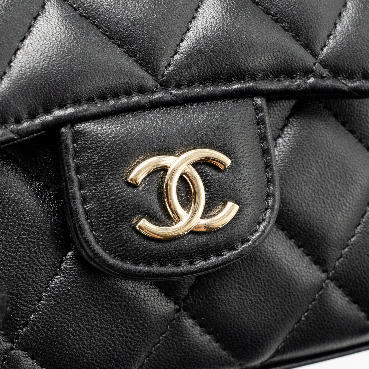Chanel Top Handle Mini Flap Clutch with Chain Black Lambskin LGHW
