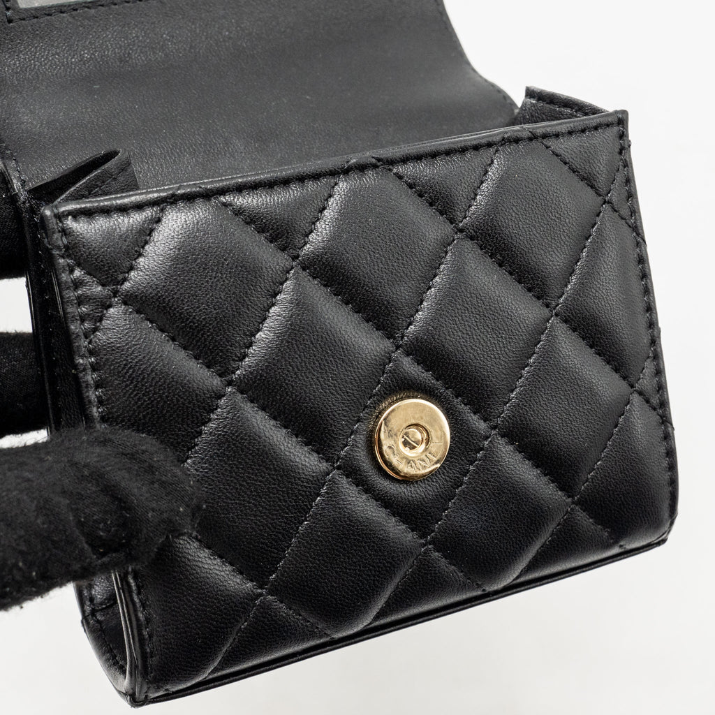 Chanel Top Handle Mini Flap Clutch with Chain Black Lambskin LGHW