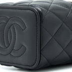 CHANEL 22B DETAILED TOP HANDLE MINI VANITY WITH CHAIN LAMBSKIN BLACK BRUSHED GHW