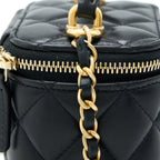 CHANEL 22B DETAILED TOP HANDLE MINI VANITY WITH CHAIN LAMBSKIN BLACK BRUSHED GHW