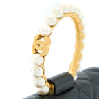 CHANEL 21S WALLET ON CHAIN WITH PEARL/CC LOGO ROUND HANDLE LAMBSKIN BLACK BRUSHED GHW