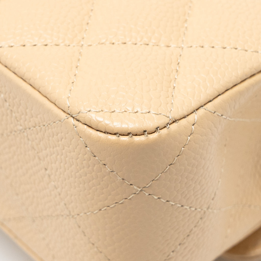 CHANEL MEDIUM CLASSIC DOUBLE FLAP BAG CAVIAR BEIGE SHW