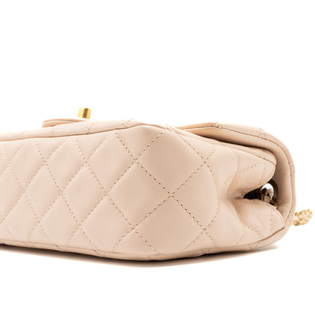 CHANEL PEARL CRUSH MINI RECTANGULAR FLAP BAG LAMBSKIN LIGHT PINK GHW (MICROCHIP)