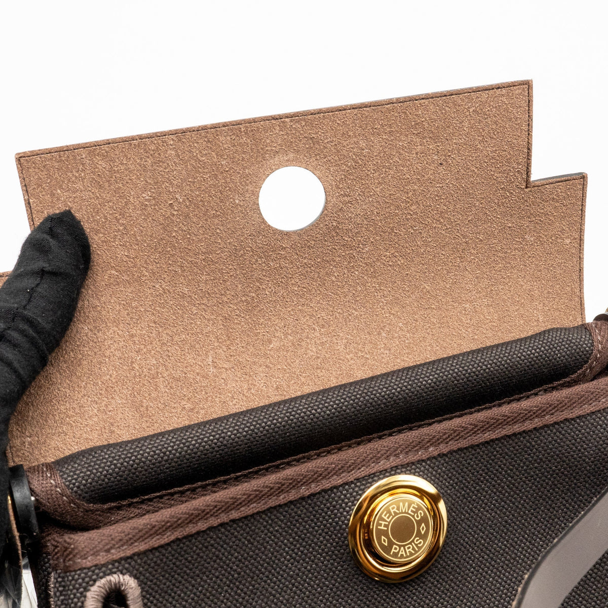 HERMES HERBAG MINI CANVAS/HUNTER LEATHER EBENE GHW
